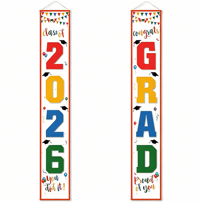 üéìClass of 2026 Graduation Banner 11.8" x 70.87" | Congrats Grad Front Door Porch Decor for Graduation Party (‚ú®Set of 2)