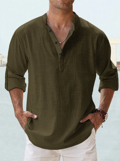Men's Long-Sleeve Pullover Shirt – Breathable Cotton Casual Top