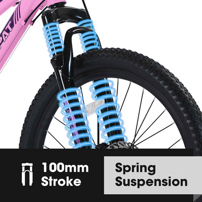 24" Girls & Women's Mountain Bike | Shimano 21-Speed, Dual Disc Brakes & 100mm Suspension