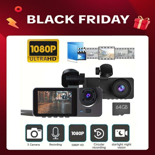 Dailyardtool¬Æ HD 1080P Dashcam with Three Lenses, Loop Recording and 3.5-inch IPS Screen