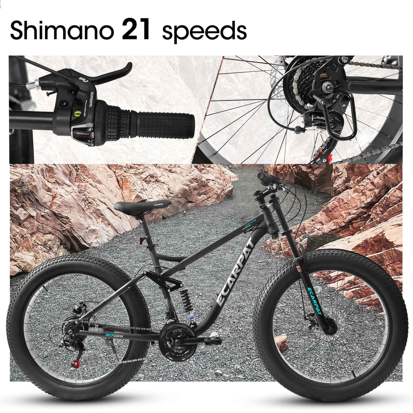 26" Full-Suspension Fat Tire Mountain Bike | Shimano 21-Speed, Disc Brakes & 4" Tires