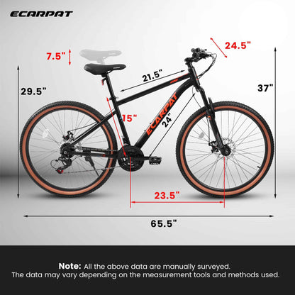 24" Teen Mountain Bike | 21-Speed, Disc Brakes, Front Suspension & Brown Edge Tires