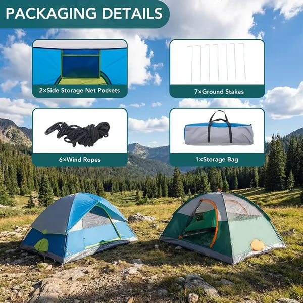 2 & 4 Person Dome Camping Tent – Lightweight with Skylights, Mesh Windows & Tent Fly