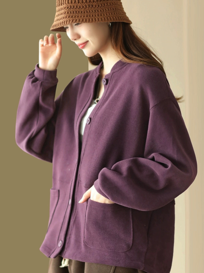 Women's Modern Casual Wear Stand Collar Pocket Style Sweater