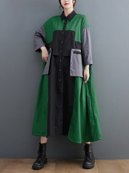 Women's Pretty Button Up Mid-Length Loose Coat With Side Pockets