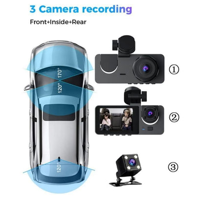 Dailyardtool¬Æ HD 1080P Dashcam with Three Lenses, Loop Recording and 3.5-inch IPS Screen