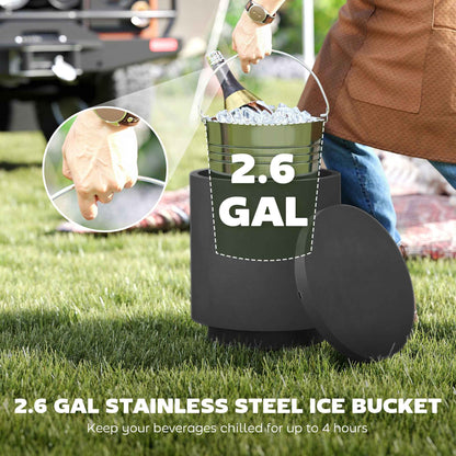 3-in-1 Concrete Outdoor Side Table with Ice Bucket | 2.6 Gal Cooler Bar Table