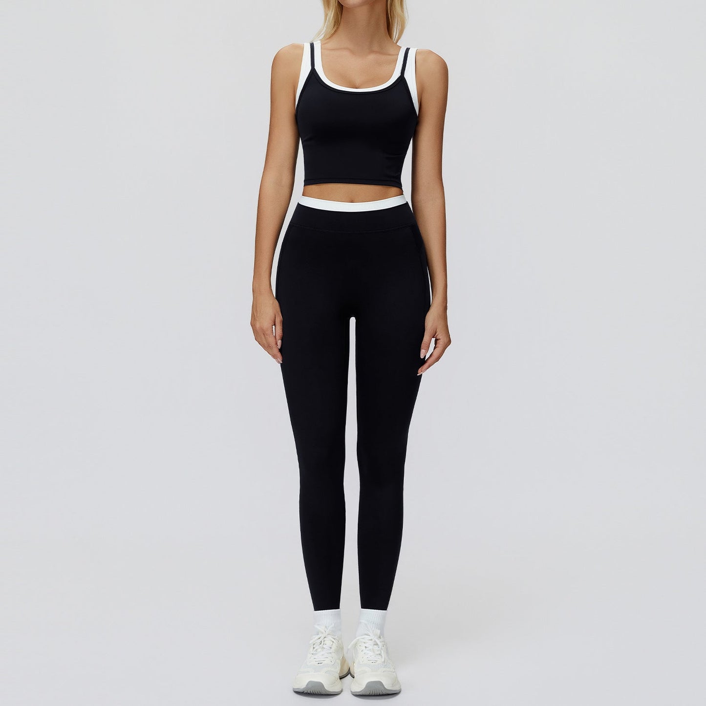 Women's Contrast Yoga Vest & Shorts or Leggings Set – Active Workout Set