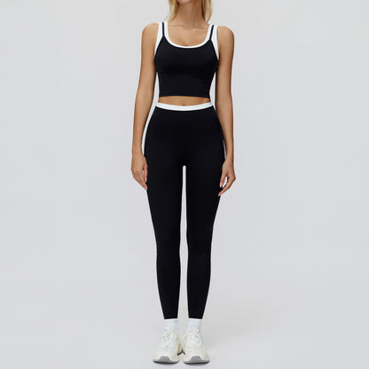 Women's Contrast Yoga Vest & Shorts or Leggings Set – Active Workout Set