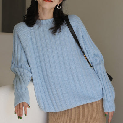 Women's Round-Neck Loose Knit Pullover Sweater – 5 Colors, One Size