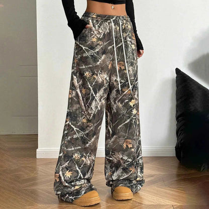 Women Branch Camouflage Wide Leg Pants Casual Hip Hop Elastic Waist Pocket Baggy Trouser Loose Vintage Y2KShannon DeMarte