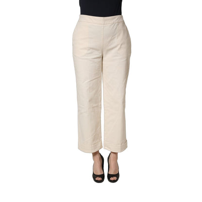 Alpha Studio Beige High Waist Straight Capri Cropped Trouser Pants