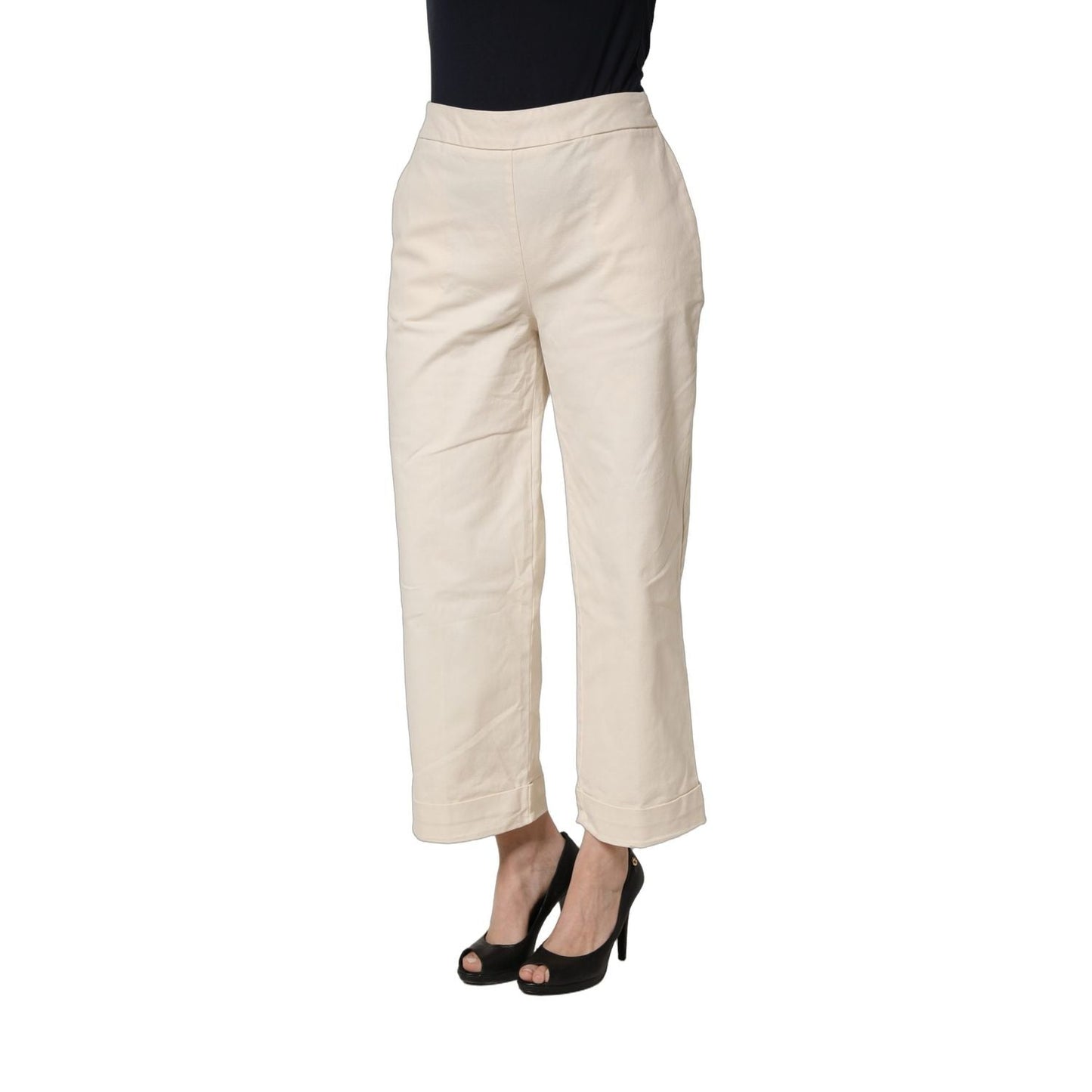 Alpha Studio Beige High Waist Straight Capri Cropped Trouser Pants