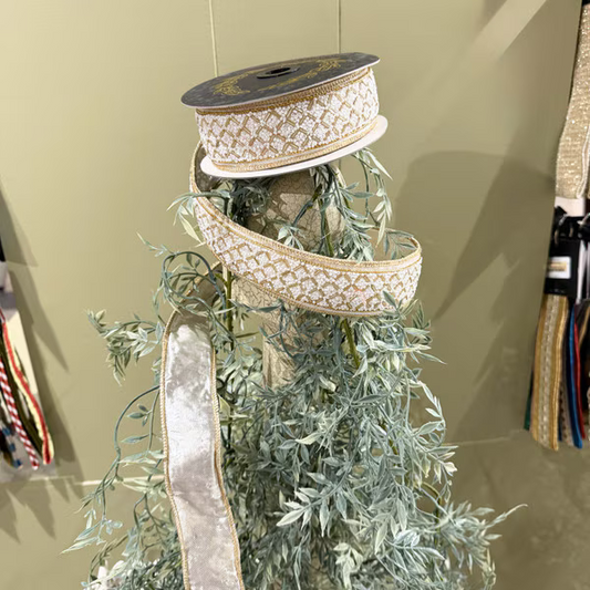 Beaded trim metallic Dupion Ivory /Gold