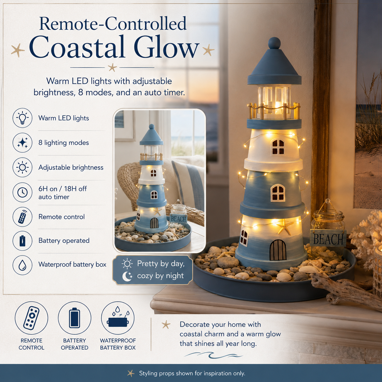 üåäLighted Coastal Lighthouse Tabletop Decor