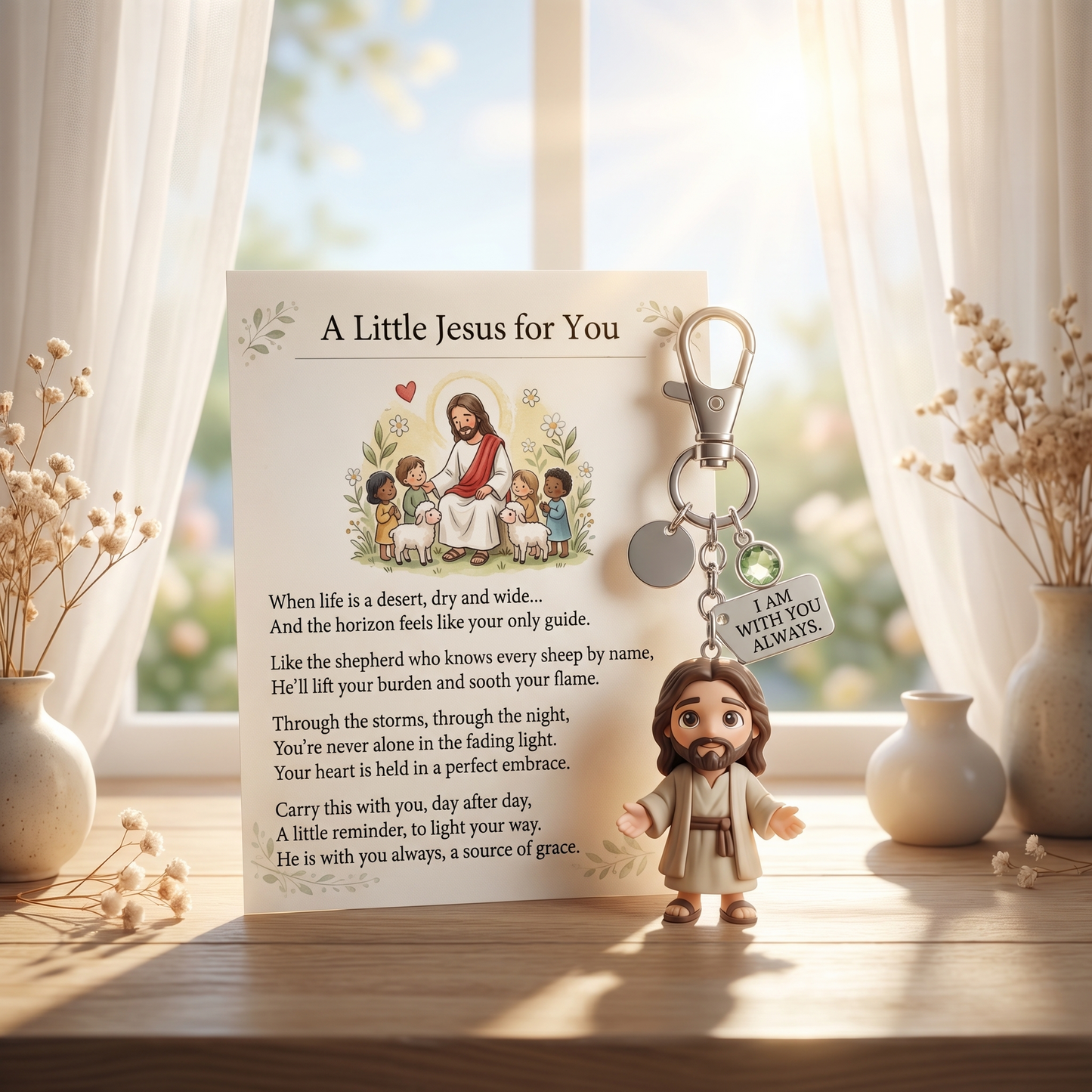 "A Little Jesus for You" - Comforting Pocket Reminder Keychain & Poem Card Gift Set üåüüôè
