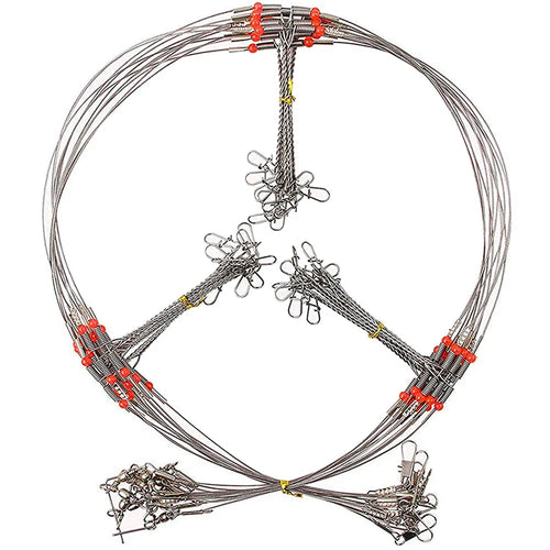 Stainless Steel Fishing Wire Leader Rigs – 24pcs with Swivel Snaps, Beads & Arms