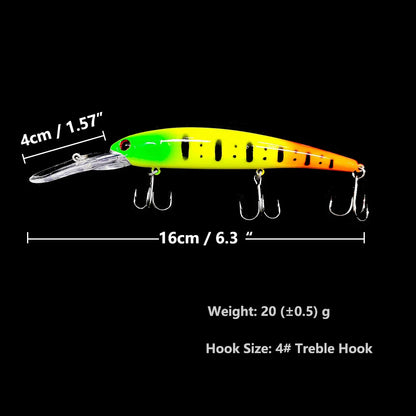 Deep Diving Minnow Wobbler Lure – 16.5cm, 21g, 2.5-4.5m Depth, Bass Pike Perch, 3 Colors