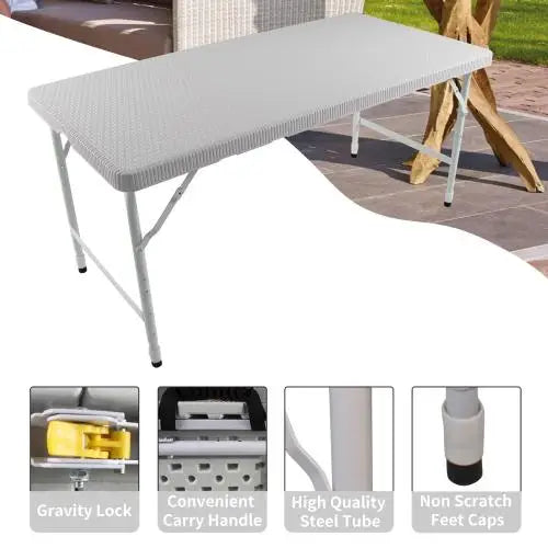 4ft Portable Folding Rattan Table – Indoor & Outdoor Plaited Brown