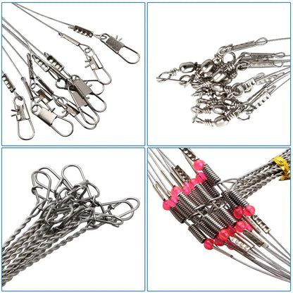 Stainless Steel Fishing Wire Leader Rigs – 24pcs with Swivel Snaps, Beads & Arms