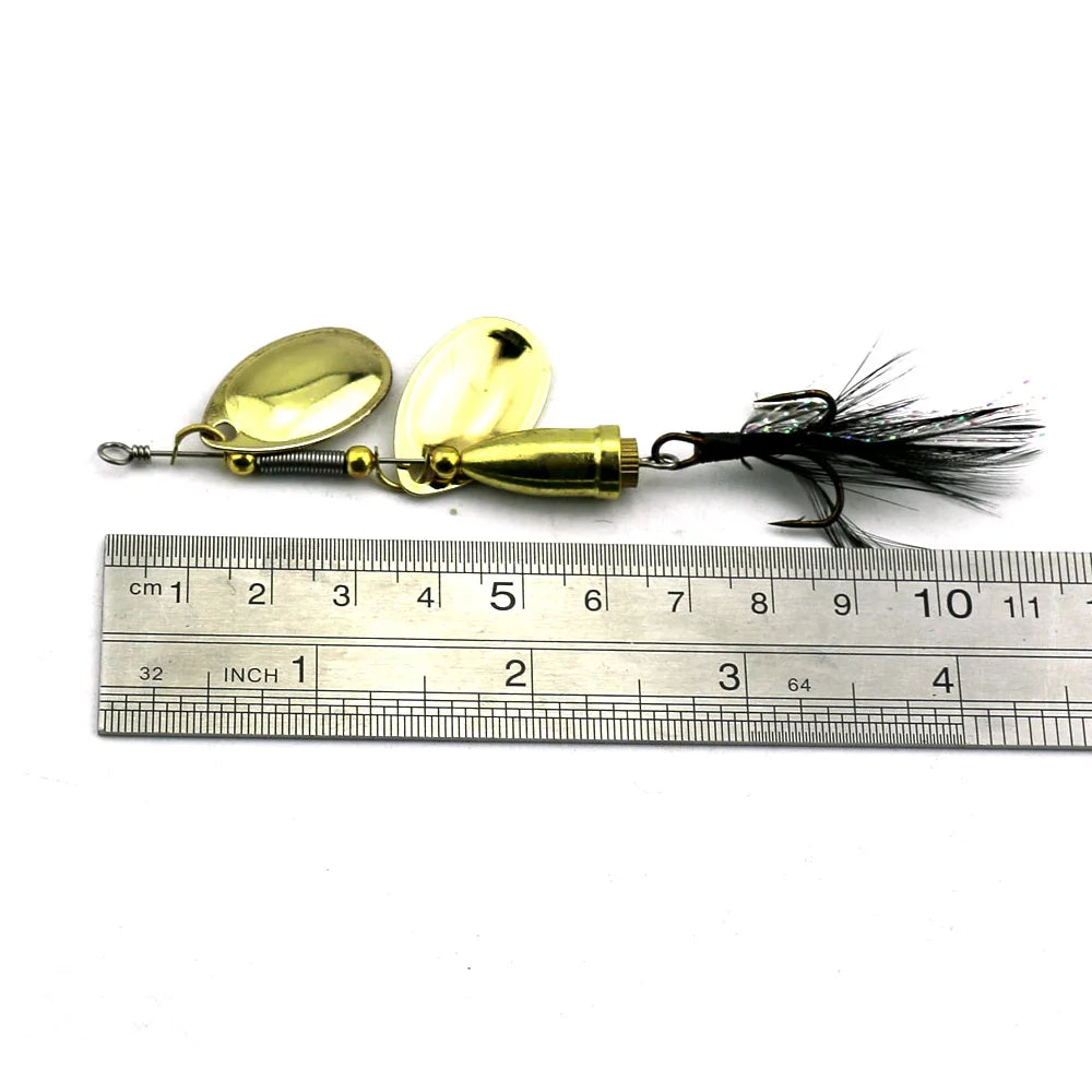 Metal Spoon Spinnerbait Lure – 8.8cm, 10.7g, Double Drop Sequins, 3D Eyes, Gold or Silver