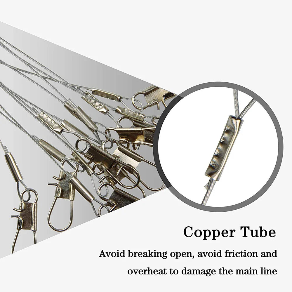 Stainless Steel Fishing Wire Leader Rigs – 24pcs with Swivel Snaps, Beads & Arms