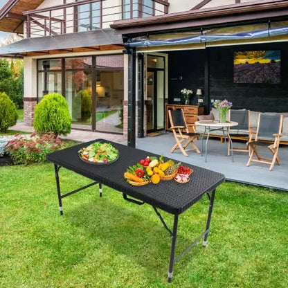 4ft Portable Folding Rattan Table – Indoor & Outdoor Plaited Brown