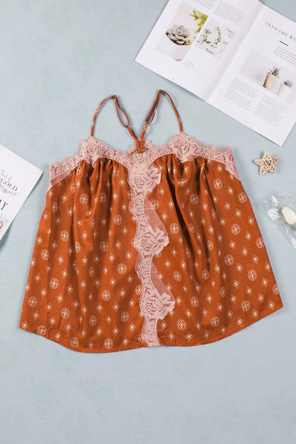 BROWN BOHO PRINT TANK TOP