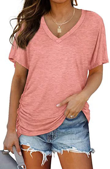 ‚ú®Womens Short Sleeve V Neck Dolman Tops with Side Shirring Loose Fit Shirts