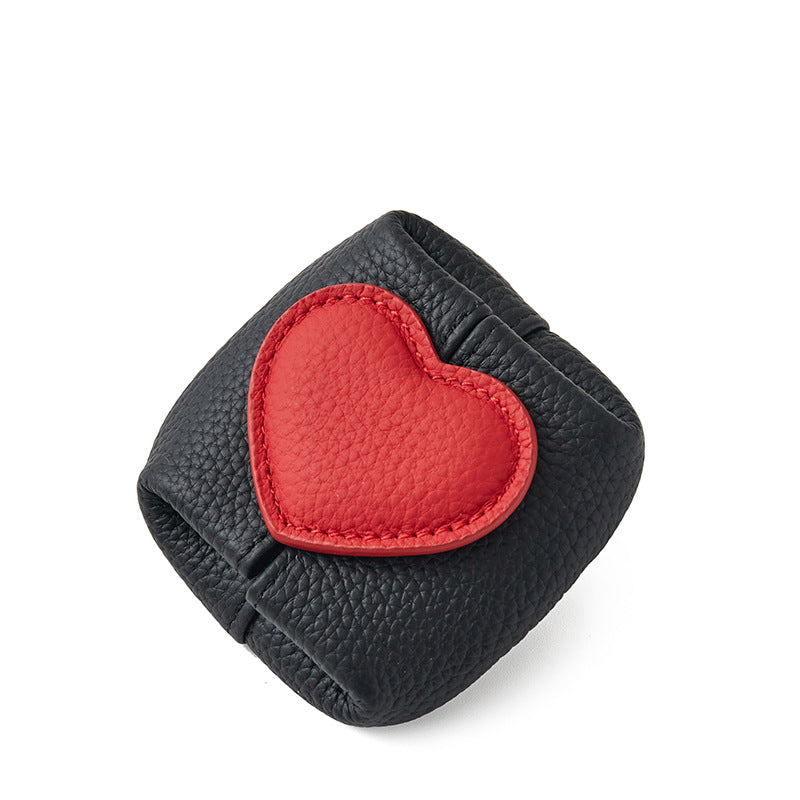 Top-Grain Leather Mini Wallet with a Hint of Heartüíù