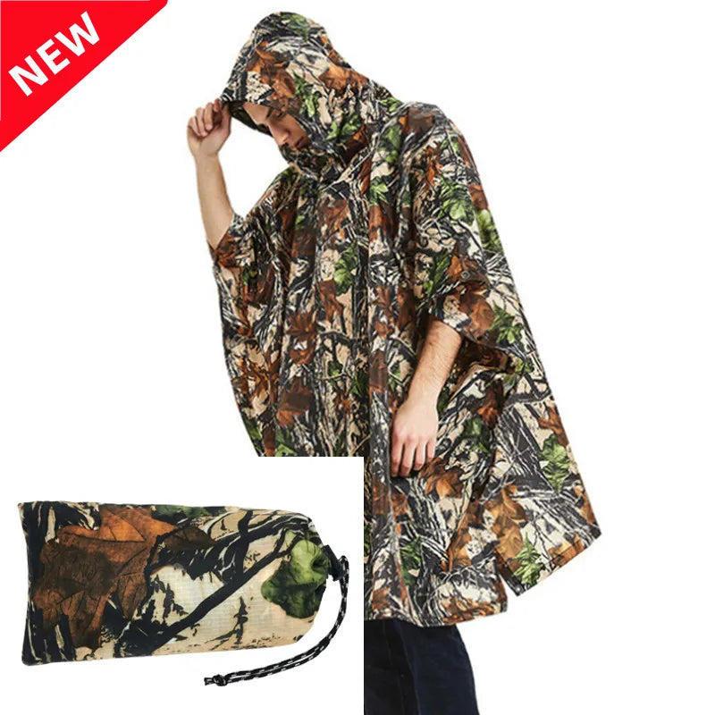 Camouflage Waterproof Poncho – Multifunctional Rain Cover for Camping & Hunting