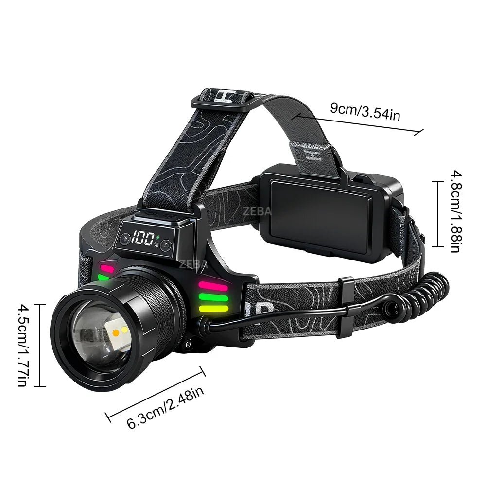 Super Bright Headlamp with Dual Laser & Motion Sensor – USB Rechargeable 18650 Torch for Fishing, Running & Fog