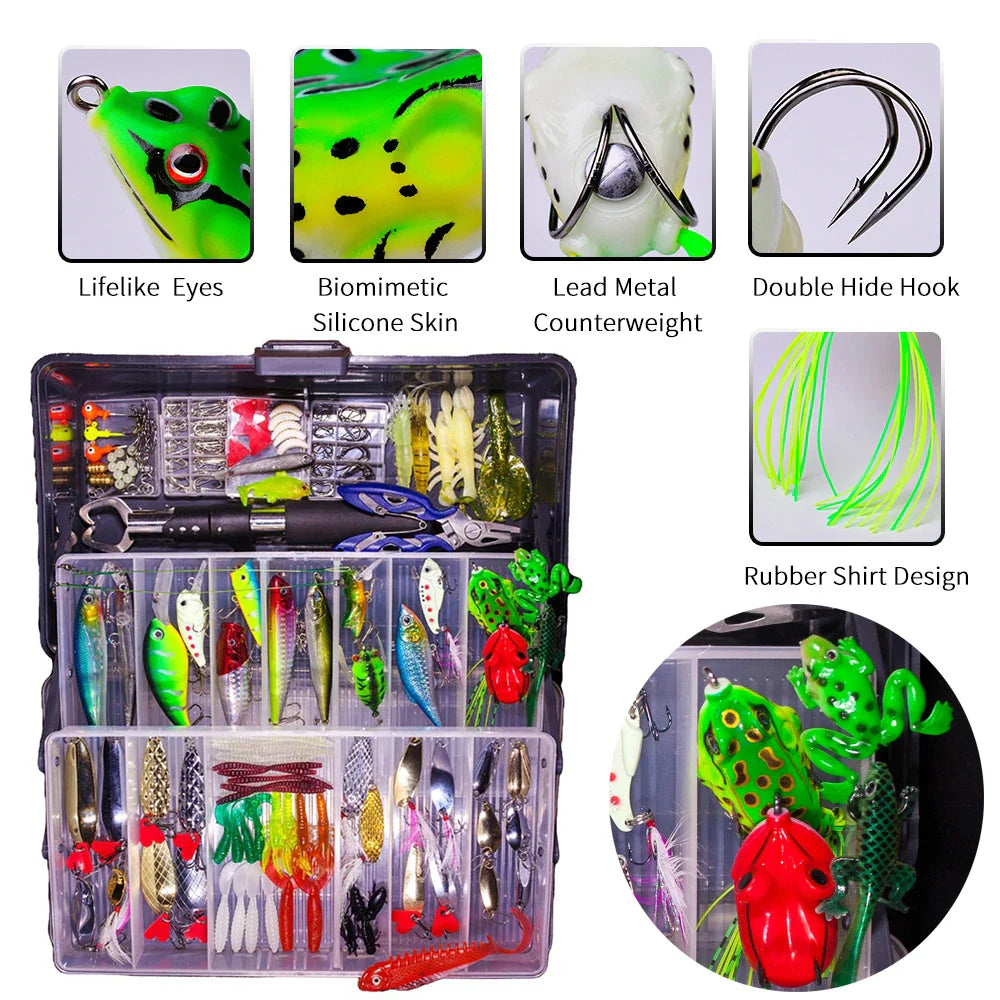 Mixed Fishing Lure Kit – Soft & Hard Baits, Minnow, VIB, Jig, Spoon, 13–182 Pieces