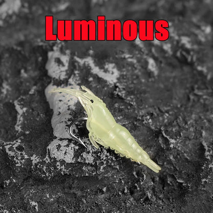 Soft Silicone Shrimp Fishing Lures with Hook – Luminous, Lifelike Action, 10 to 100 Pieces