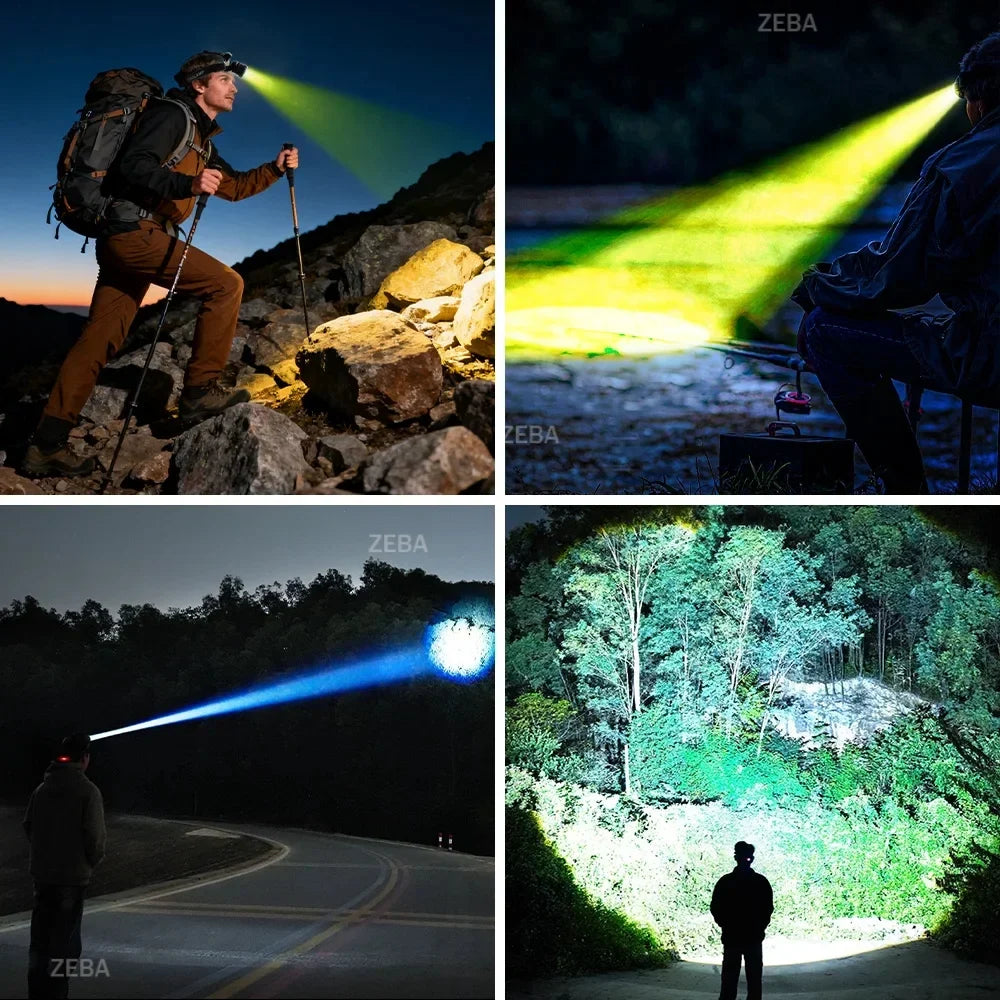 Super Bright Headlamp with Dual Laser & Motion Sensor – USB Rechargeable 18650 Torch for Fishing, Running & Fog