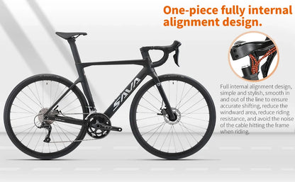SAVA Carbon Fiber Racing Road Bicycle Carbon Frame Bicycle Integrated Handlebar SHIMANO 18-Speed Adult Competition Bicycle