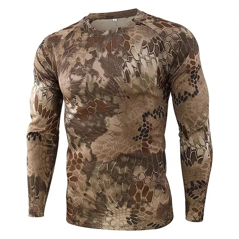 Men's 3D Camo Print Long Sleeve T-Shirt – Casual Hunting Pattern Loose Tee