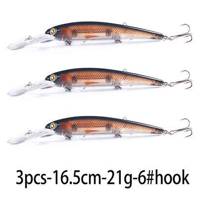 Deep Diving Minnow Wobbler Lure – 16.5cm, 21g, 2.5-4.5m Depth, Bass Pike Perch, 3 Colors