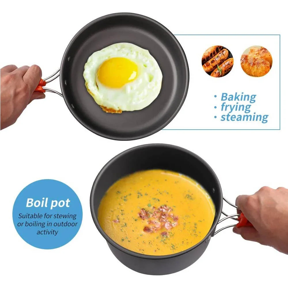 Camping Cookware Set – Anodized Aluminum, Nonstick, Foldable, Lightweight Travel Tableware
