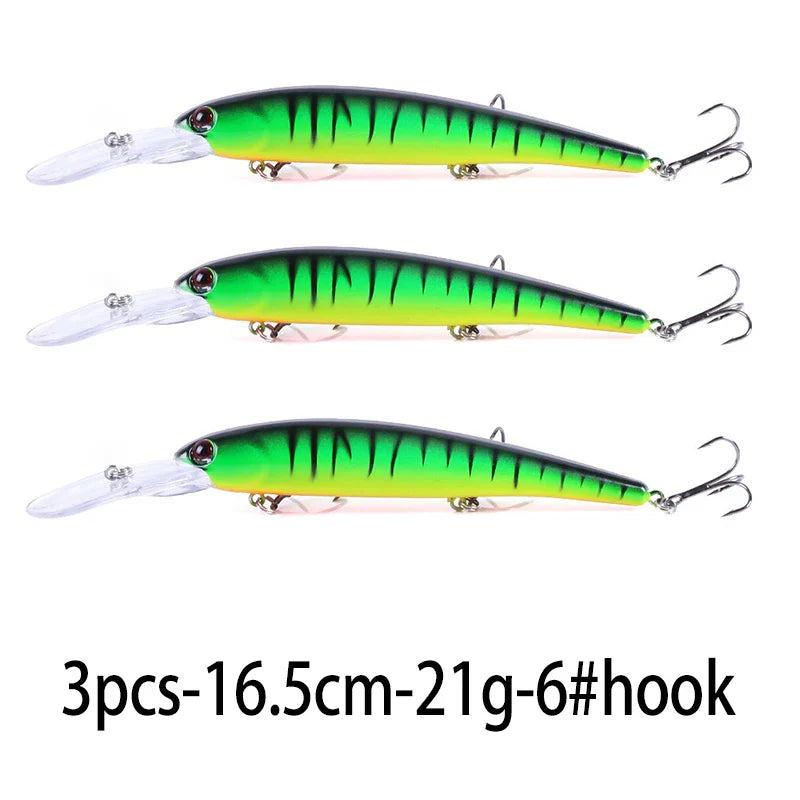 Deep Diving Minnow Wobbler Lure – 16.5cm, 21g, 2.5-4.5m Depth, Bass Pike Perch, 3 Colors