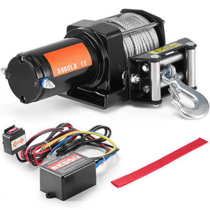 SucceBuy 3000lbs ATV/UTV Electric Winch 12V  Steel Rope Winch with  39 ft Cable Roller Wired Remote Control for Towing Off-Road