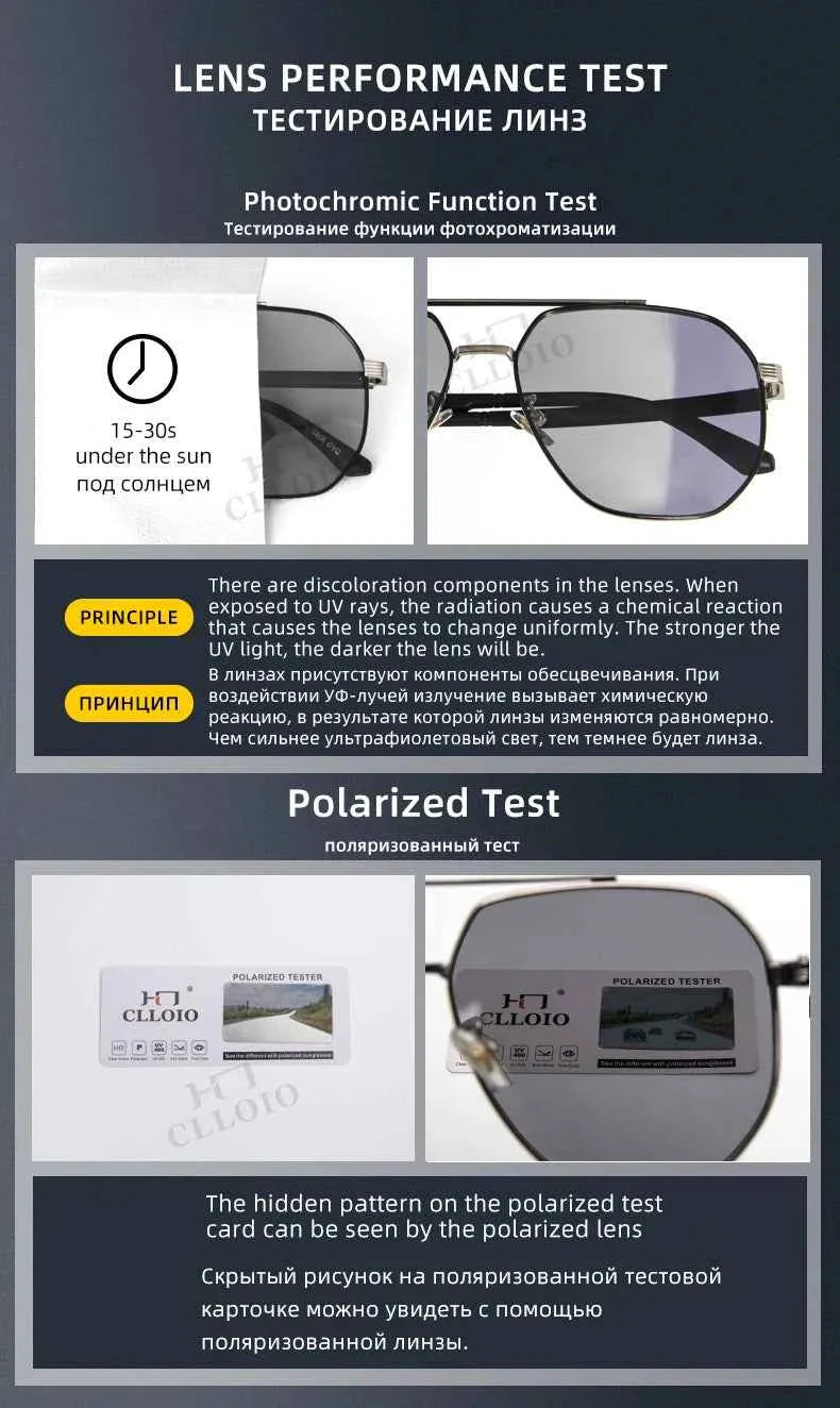 CLLOIO Classic Photochromic Sunglasses Men Women Polarized Driving Shades Sun Glasses Travel Anti-glare Chameleon Glasses