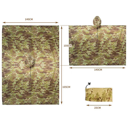 Camouflage Waterproof Poncho – Multifunctional Rain Cover for Camping & Hunting