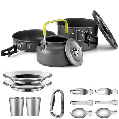 Camping Cookware Set – Anodized Aluminum, Nonstick, Foldable, Lightweight Travel Tableware