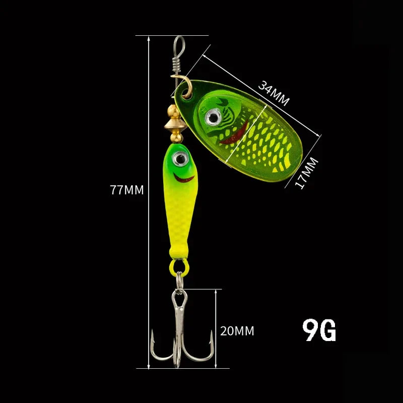 9g Rotating Spoon Fishing Lure – Metal Spinner with Triple Hook for Bass & Carp