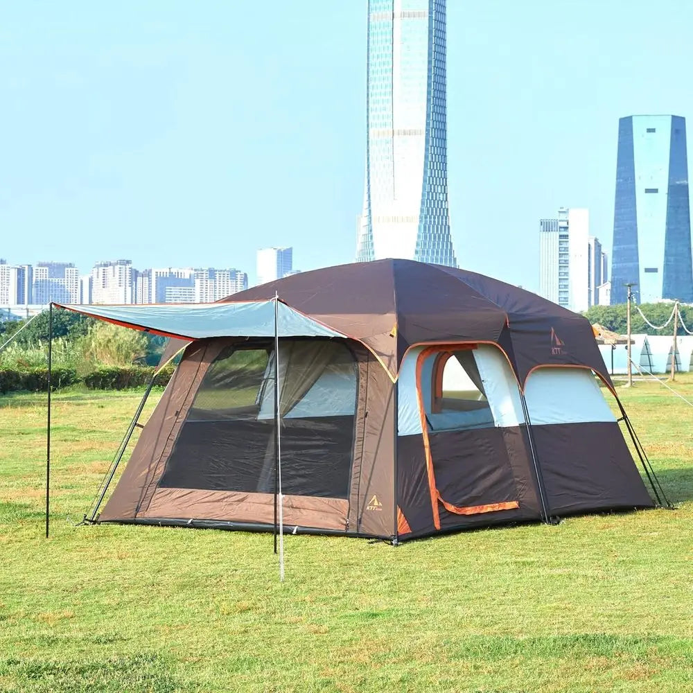 Spacious 6-14 Person Family Cabin Tent with 3 Doors & 3 Mesh Windows for Waterproof Outdoor Adventures