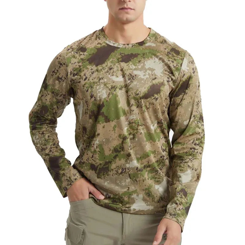 Men's Long Sleeve Camo Hunting Shirt – Anti-Sweat Breathable Sun-Protective Top