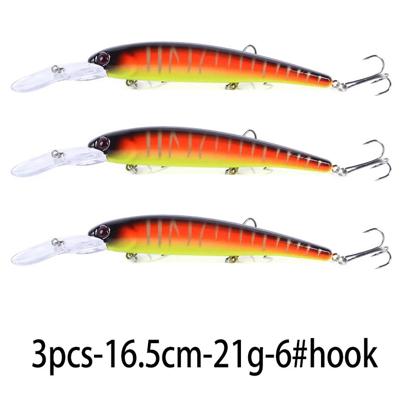 Deep Diving Minnow Wobbler Lure – 16.5cm, 21g, 2.5-4.5m Depth, Bass Pike Perch, 3 Colors