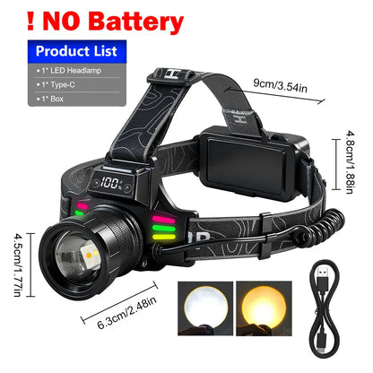 Super Bright Headlamp with Dual Laser & Motion Sensor – USB Rechargeable 18650 Torch for Fishing, Running & Fog
