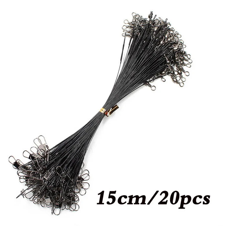 Anti Bite Steel Fishing Line Steel Wire Leader With Swivel Fishing ,  Leash Fishing Wire 15cm 20cm  30cm